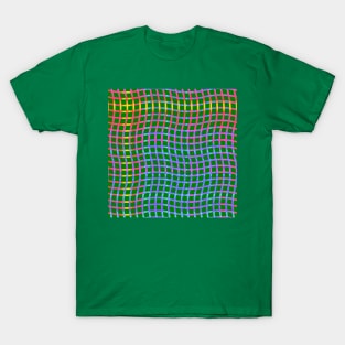 Wavy Plaid Rainbow on Green T-Shirt